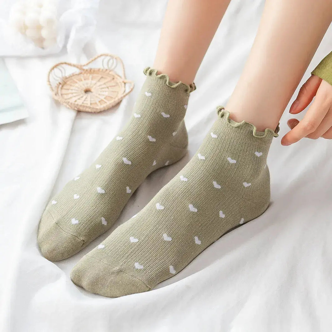 Socquettes Petits Cœurs Dentelle - Vert - FunkyFeets