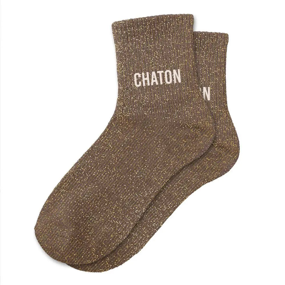 Chaton Marron Chaussettes à paillettes