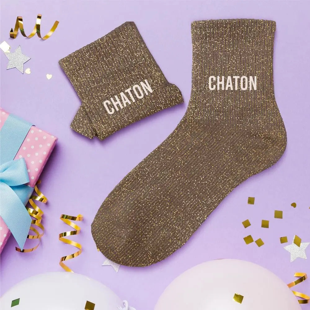 Chaton Marron Chaussettes à paillettes