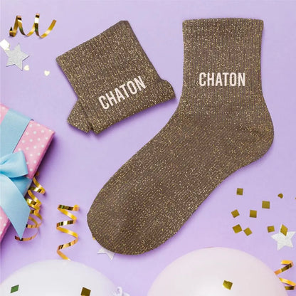 Chaton Marron Chaussettes à paillettes