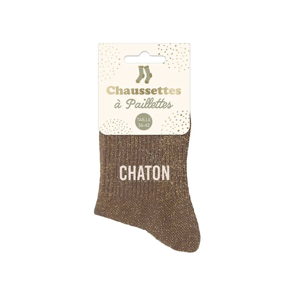 Chaton Marron Chaussettes à paillettes