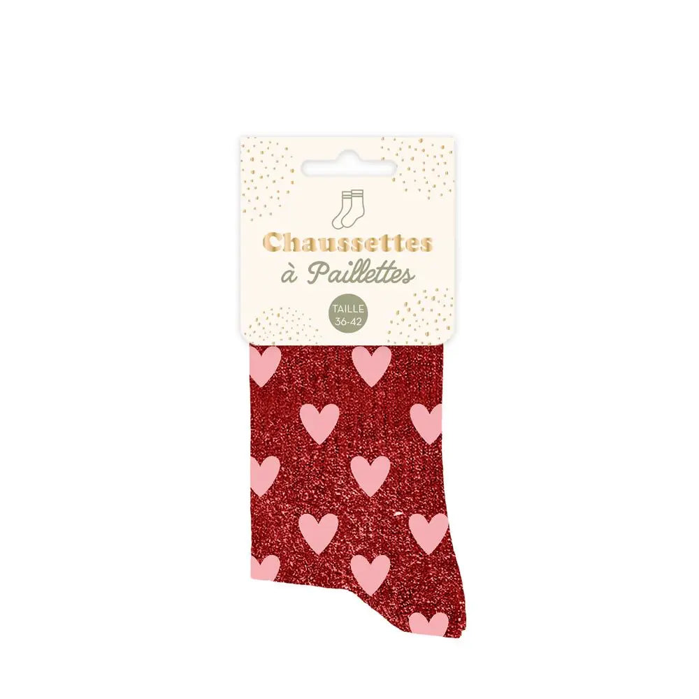 Coeur Rouge Chaussettes à paillettes