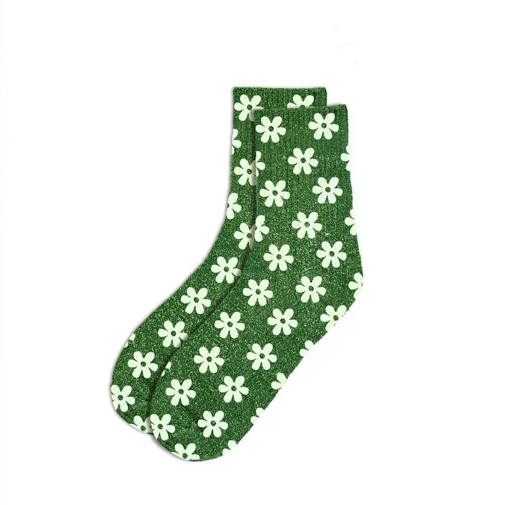 Paillettes Vertes à Fleurs Chaussettes à paillettes