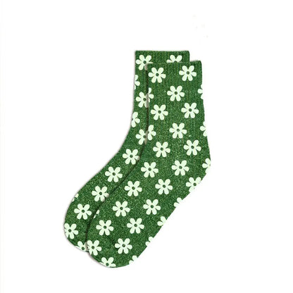 Paillettes Vertes à Fleurs Chaussettes à paillettes