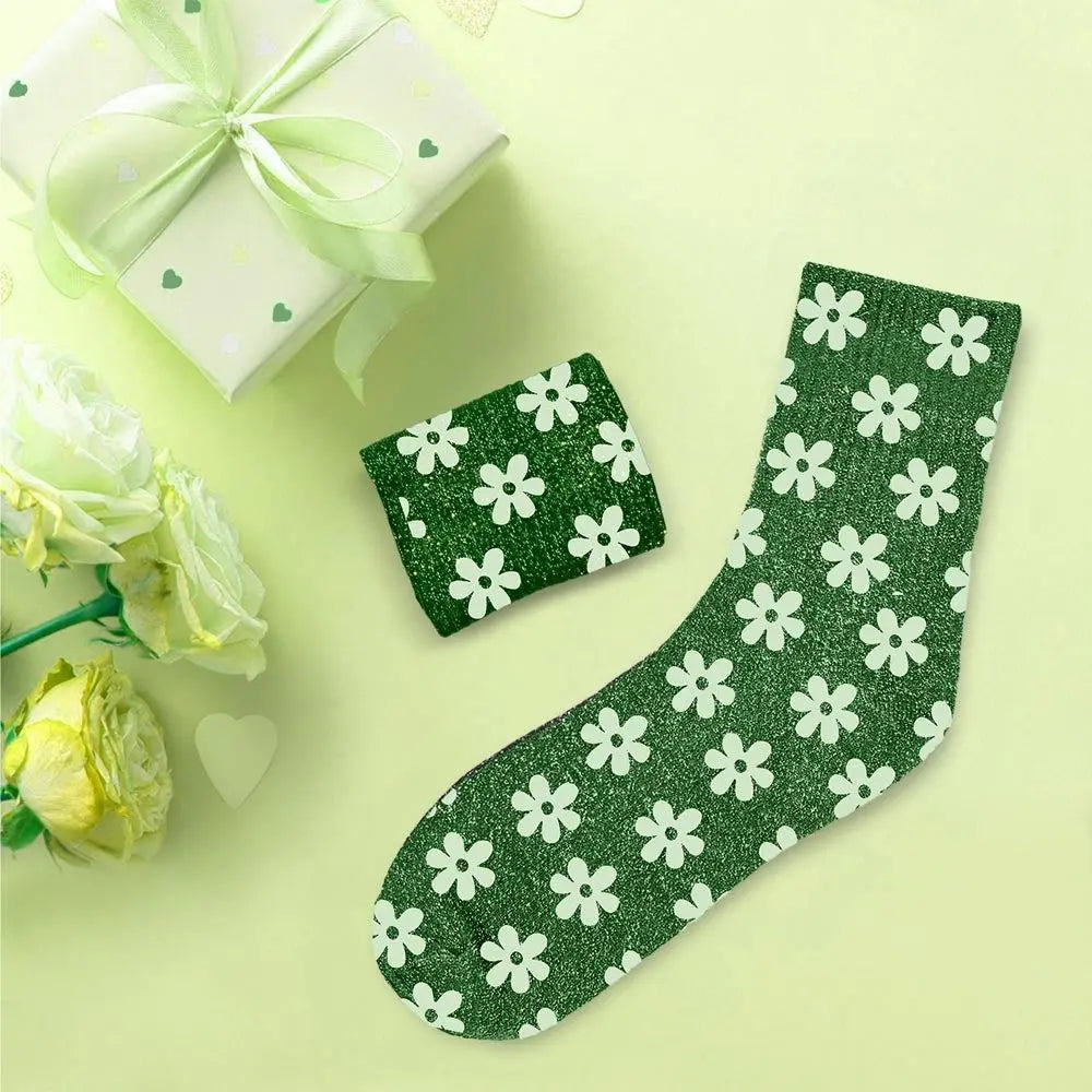 Paillettes Vertes à Fleurs Chaussettes à paillettes