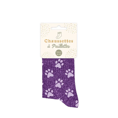 Paillettes Violettes Chats Chaussettes à paillettes