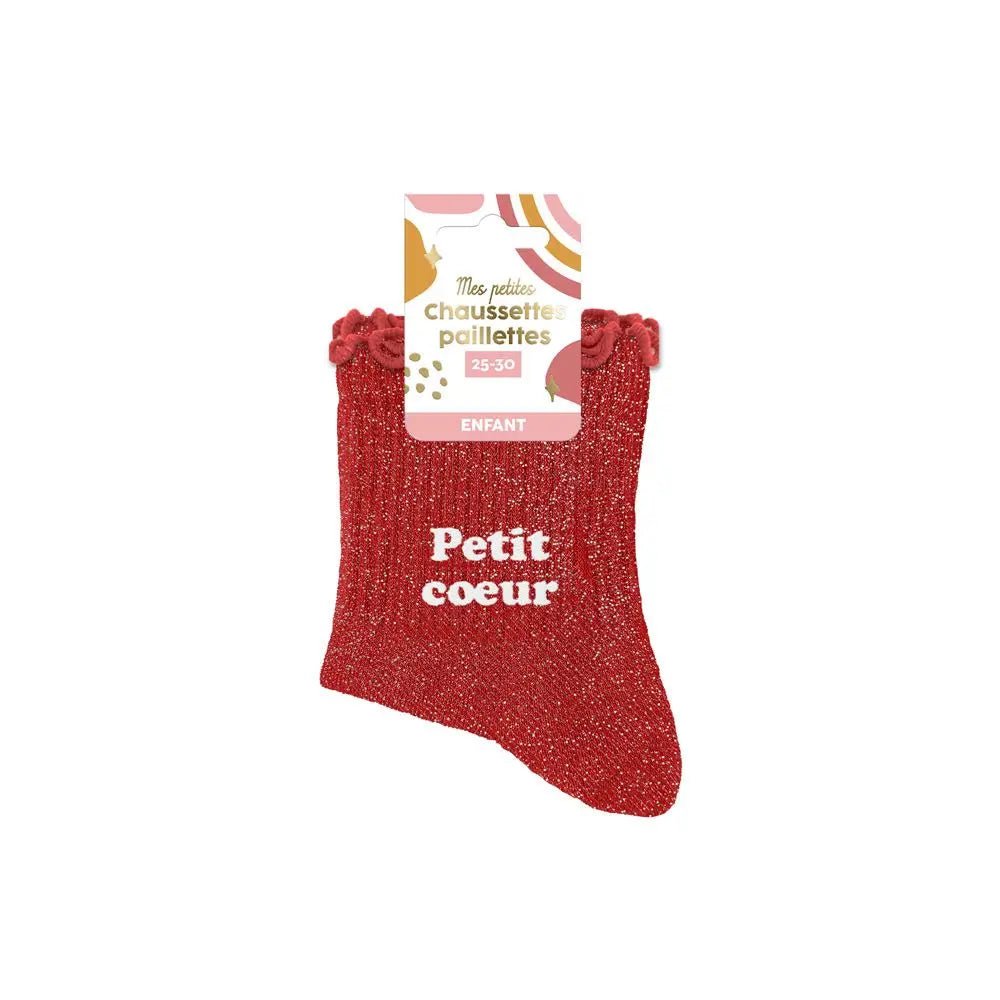 Chaussettes Paillettes Enfant Petit Coeur - FunkyFeets