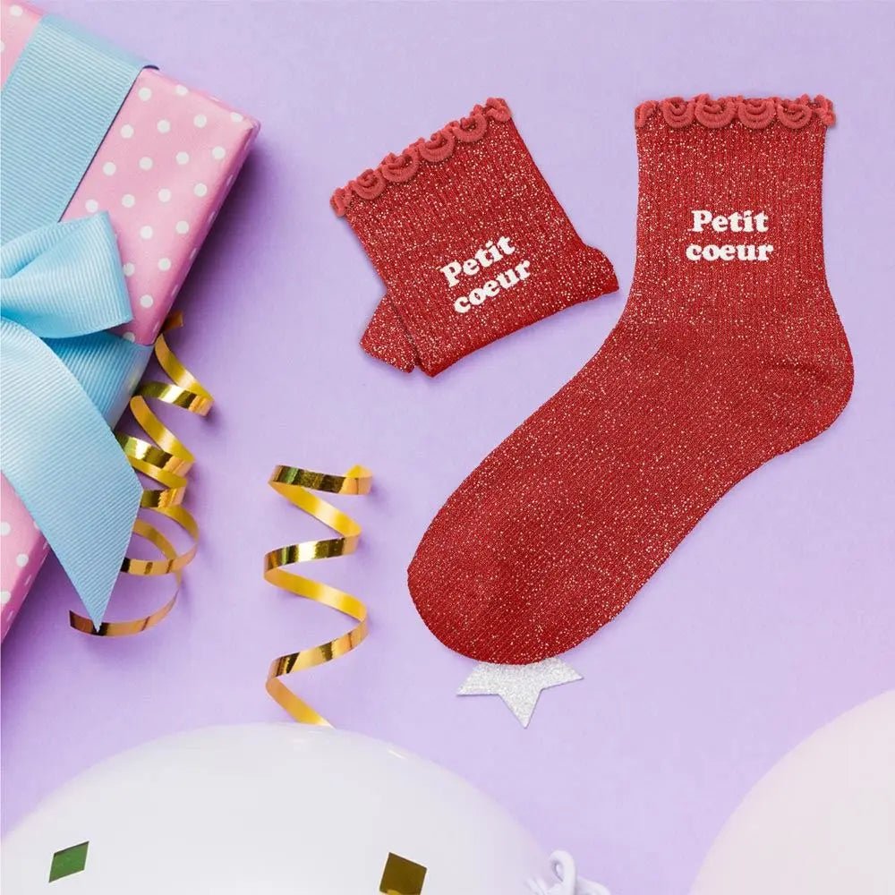 Chaussettes Paillettes Enfant Petit Coeur - FunkyFeets